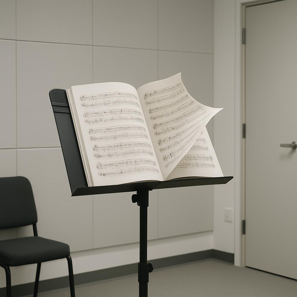 Cet écran est disposé devant une table avec un banc de bureau similaire au banc de bureau PEN et un pied-nocher. Des rayur...